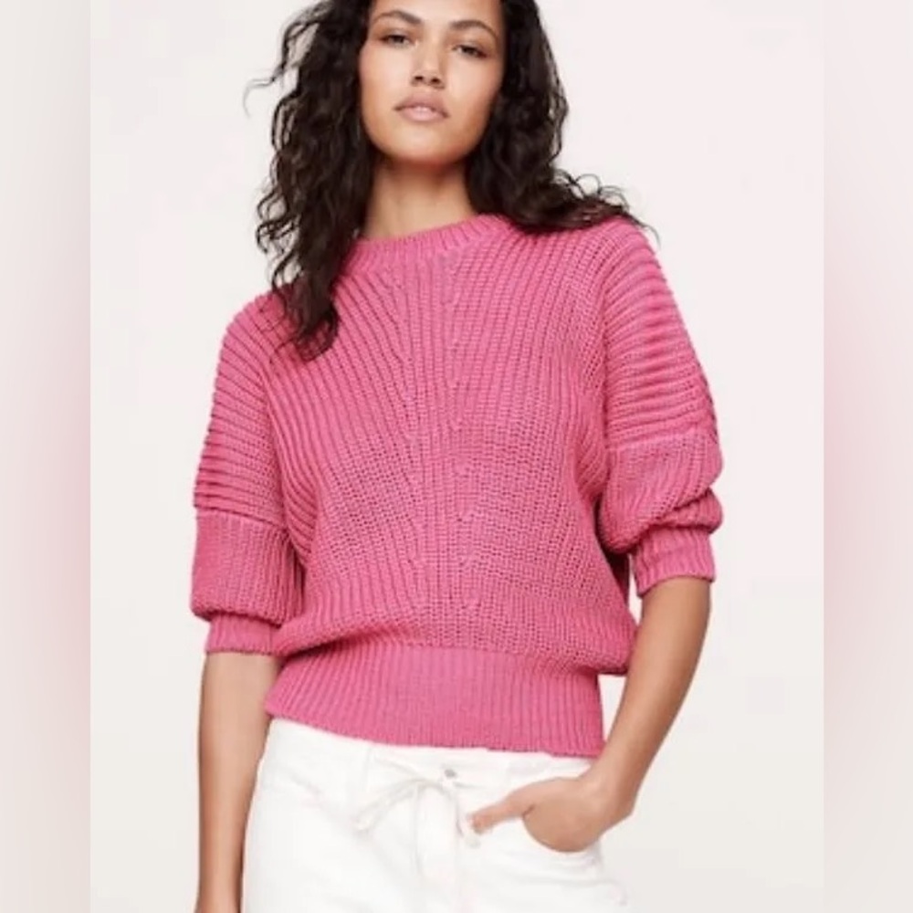NWOT Banana Republic Cotton Cropped Dolman Sweater, size M, bright pink